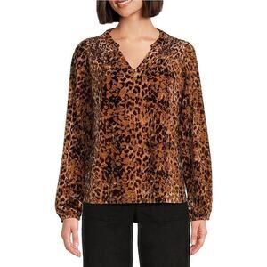 Nurture by Westbound Animal Printed Long Sleeve Smocked Velour Top Size 2X NWT